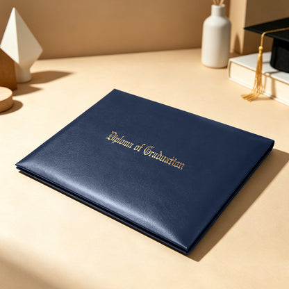 8.5" x 11" Imprinted Diploma Cover Tent Style – Gold Foil Graduation Certificate Holder with Corner Ribbons