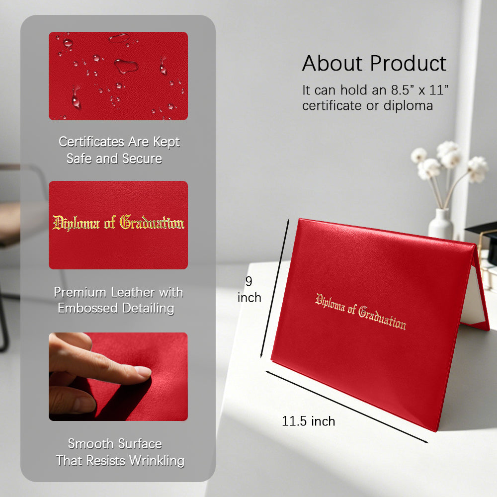 8.5" x 11" Imprinted Diploma Cover Tent Style – Gold Foil Graduation Certificate Holder with Corner Ribbons