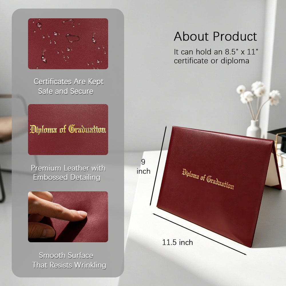 8.5" x 11" Imprinted Diploma Cover Tent Style – Gold Foil Graduation Certificate Holder with Corner Ribbons