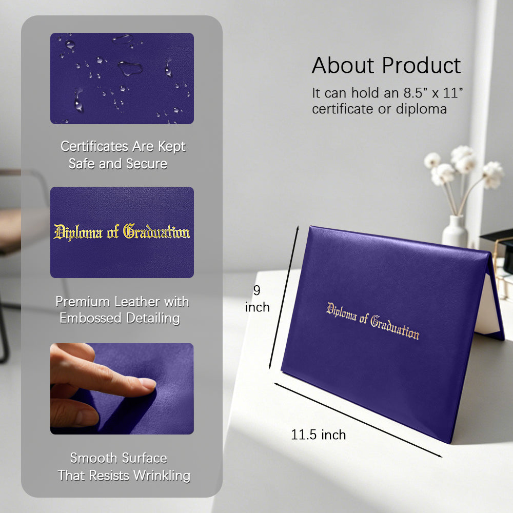 8.5" x 11" Imprinted Diploma Cover Tent Style – Gold Foil Graduation Certificate Holder with Corner Ribbons