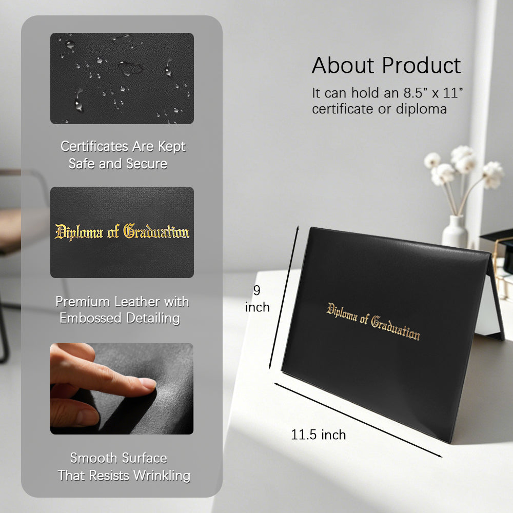 8.5" x 11" Imprinted Diploma Cover Tent Style – Gold Foil Graduation Certificate Holder with Corner Ribbons