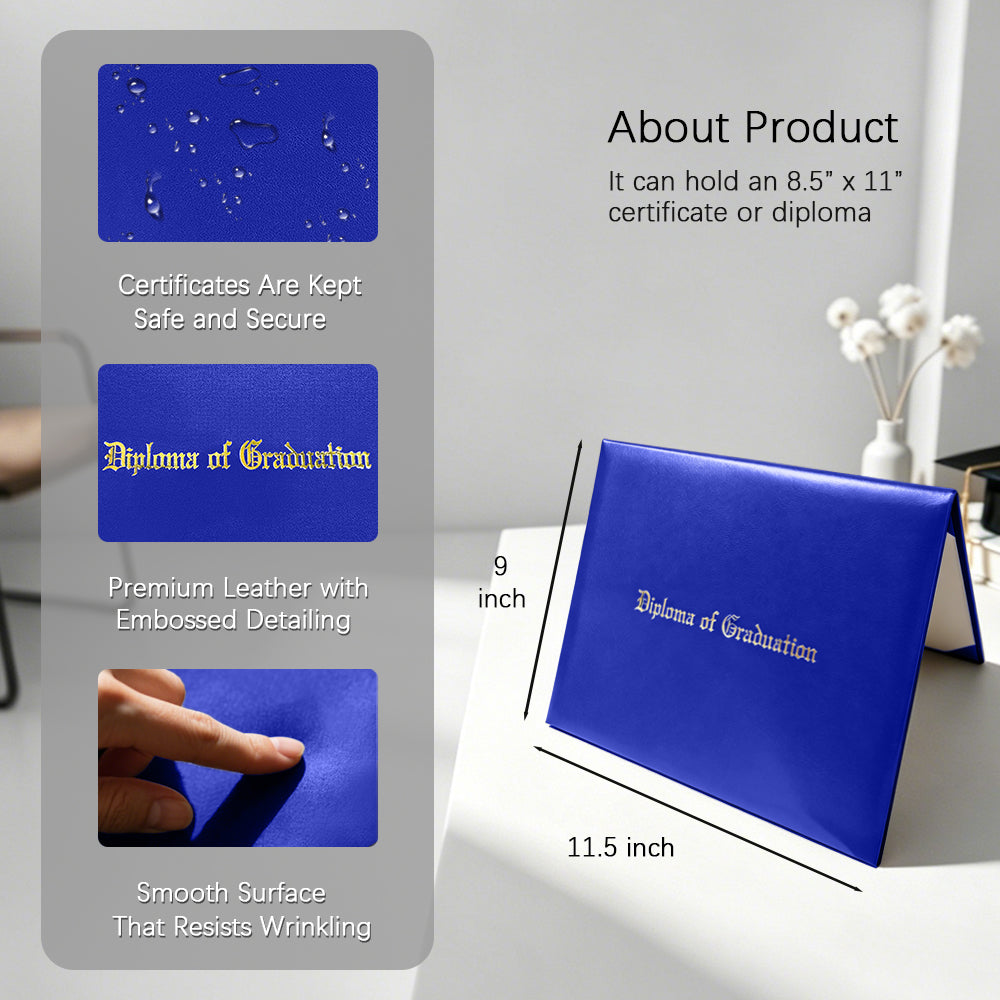 8.5" x 11" Imprinted Diploma Cover Tent Style – Gold Foil Graduation Certificate Holder with Corner Ribbons