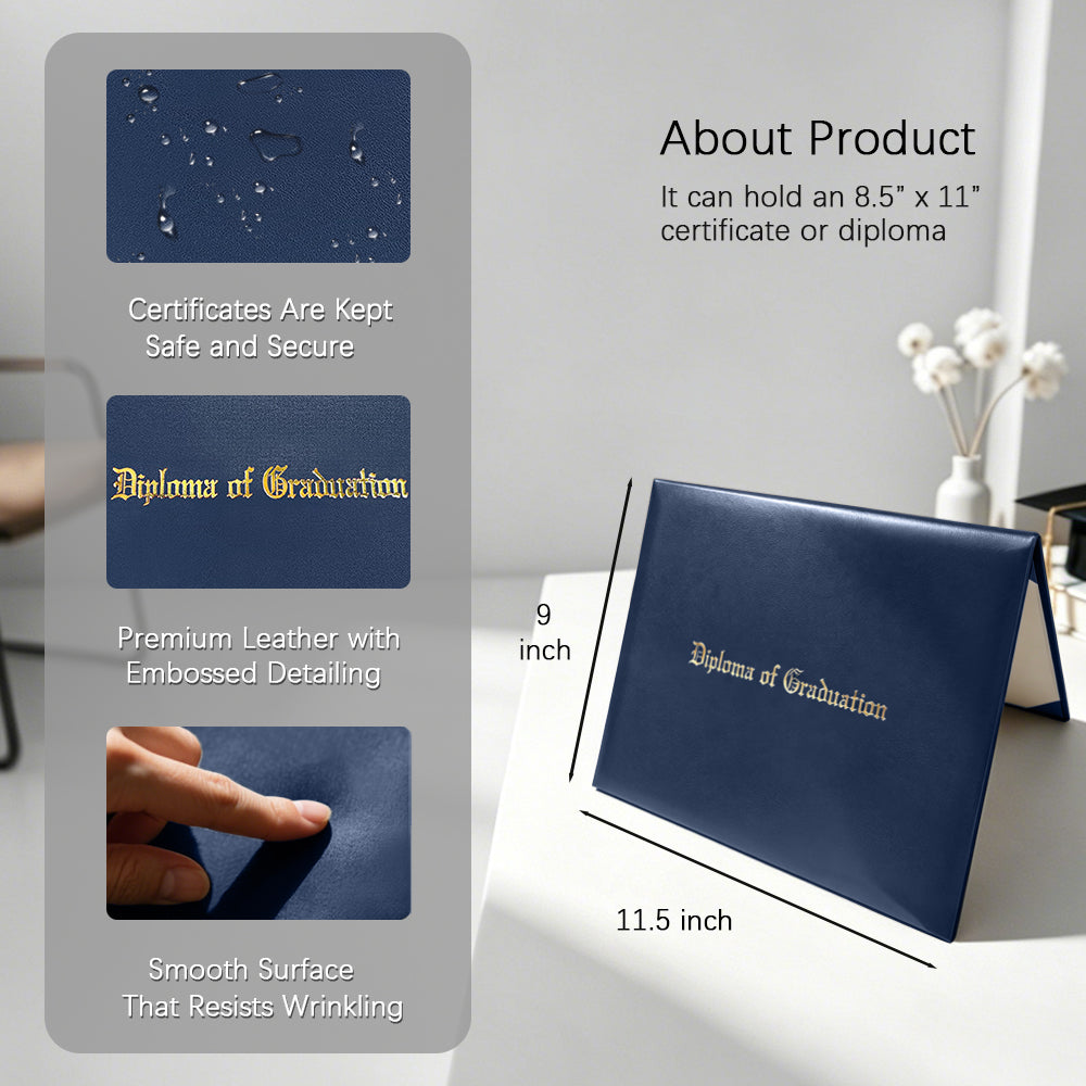 8.5" x 11" Imprinted Diploma Cover Tent Style – Gold Foil Graduation Certificate Holder with Corner Ribbons