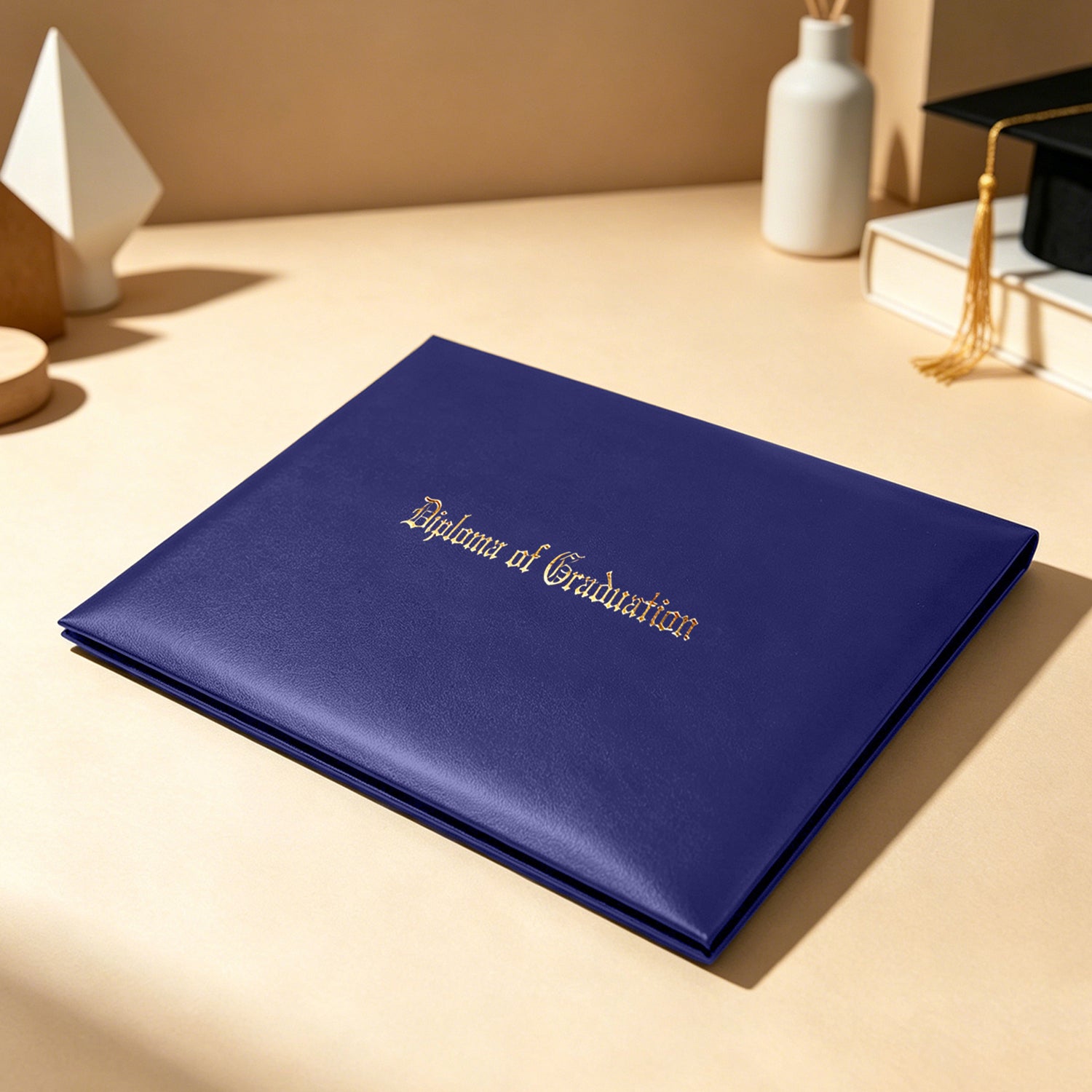 8.5" x 11" Imprinted Diploma Cover Tent Style – Gold Foil Graduation Certificate Holder with Corner Ribbons