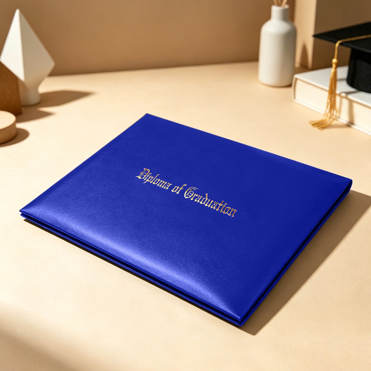 8.5" x 11" Imprinted Diploma Cover Tent Style – Gold Foil Graduation Certificate Holder with Corner Ribbons