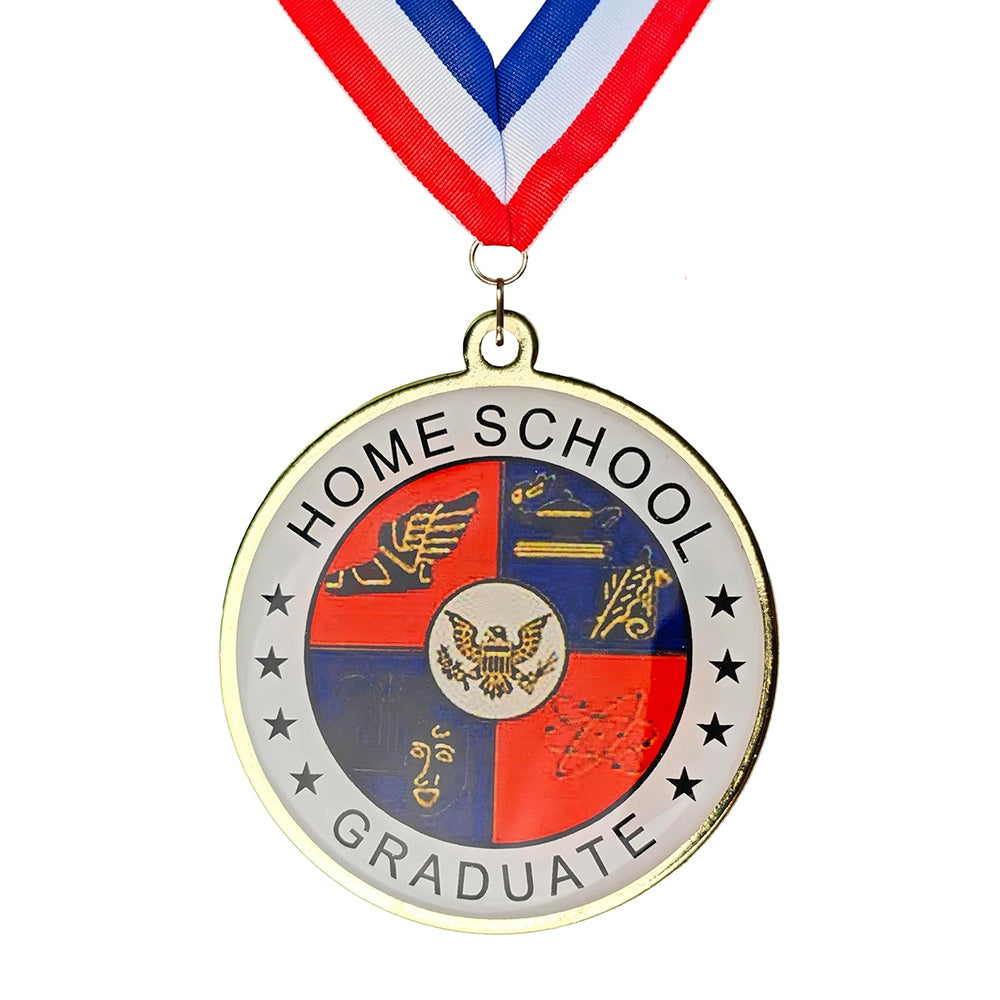 Home School Medallion – Homeschool Graduation Recognition Medal with Red, White & Blue Ribbon