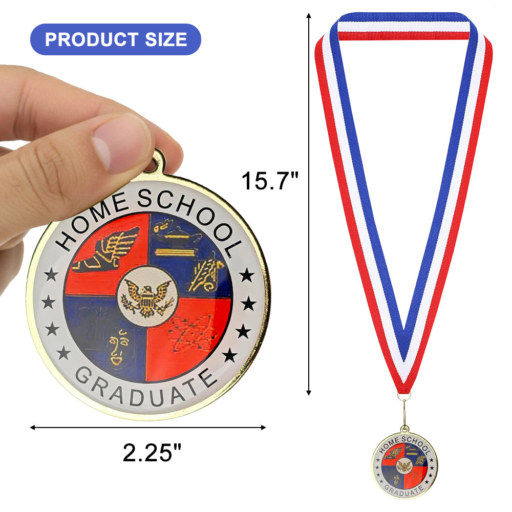 Home School Medallion – Homeschool Graduation Recognition Medal with Red, White & Blue Ribbon