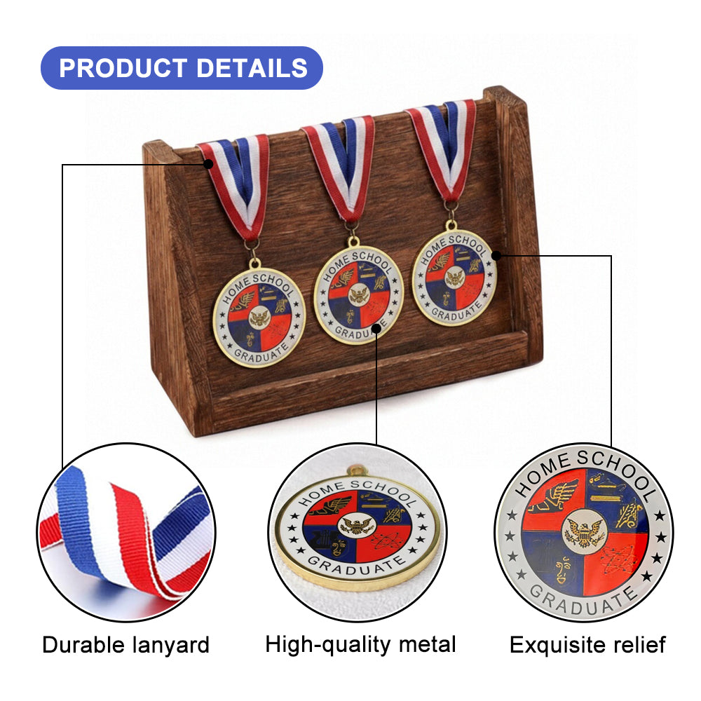 Home School Medallion – Homeschool Graduation Recognition Medal with Red, White & Blue Ribbon