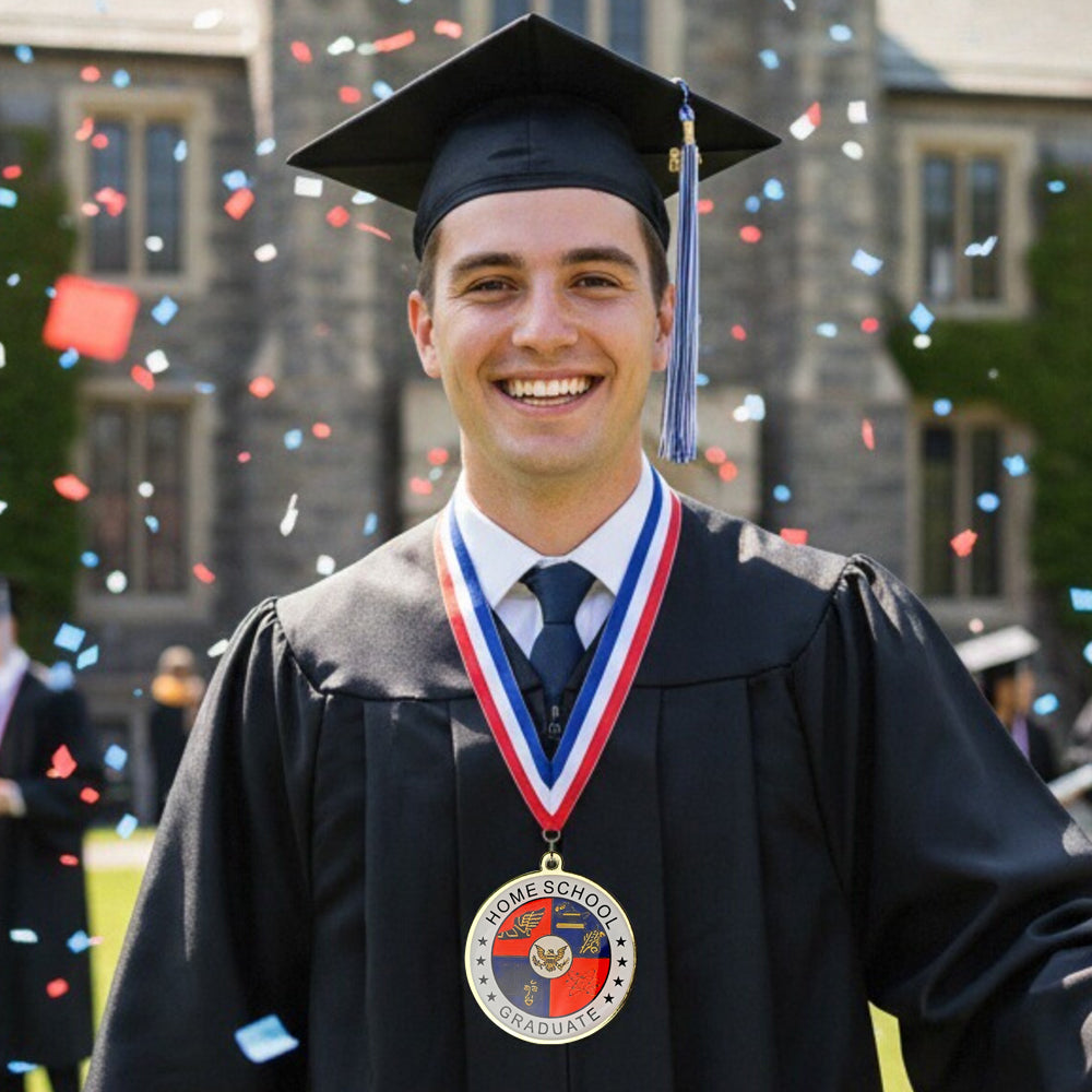 Home School Medallion – Homeschool Graduation Recognition Medal with Red, White & Blue Ribbon