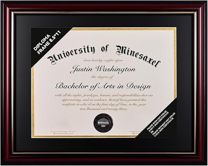 Solid Wood Diploma Frame – 8.5"x11" & 11"x14" | Elegant Certificate Display for College Degrees, Graduation Gifts