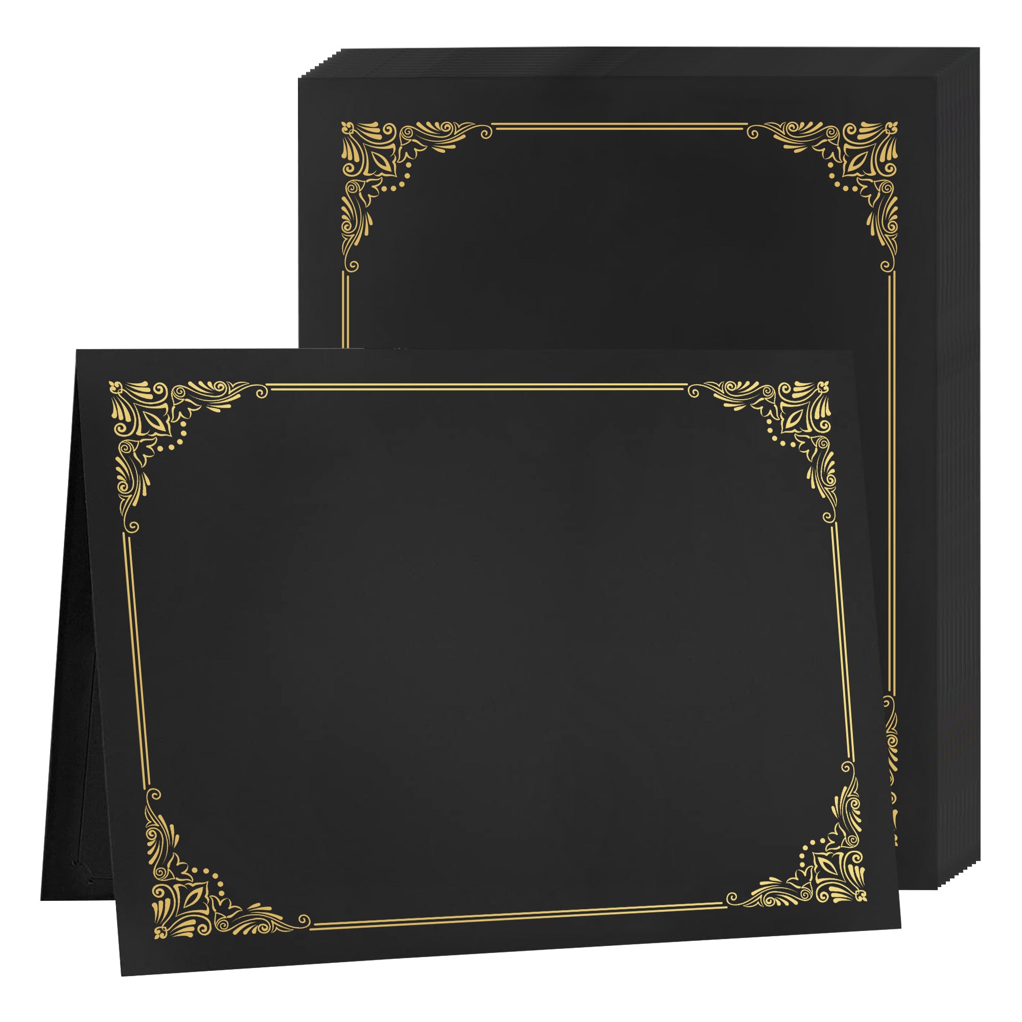 Premium Certificate Holders – Black & Navy Blue with Gold Foil Border | 5/10/25 Packs