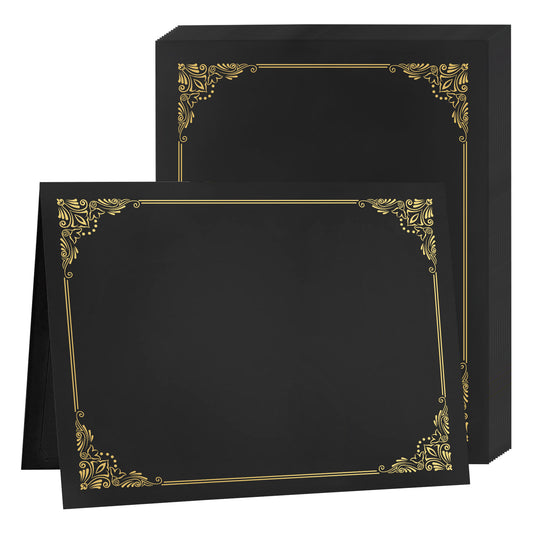 Premium Certificate Holders – Black & Navy Blue with Gold Foil Border | 5/10/25 Packs