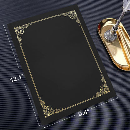 Premium Certificate Holders – Black & Navy Blue with Gold Foil Border | 5/10/25 Packs