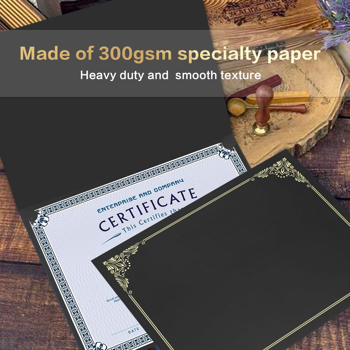 Premium Certificate Holders – Black & Navy Blue with Gold Foil Border | 5/10/25 Packs