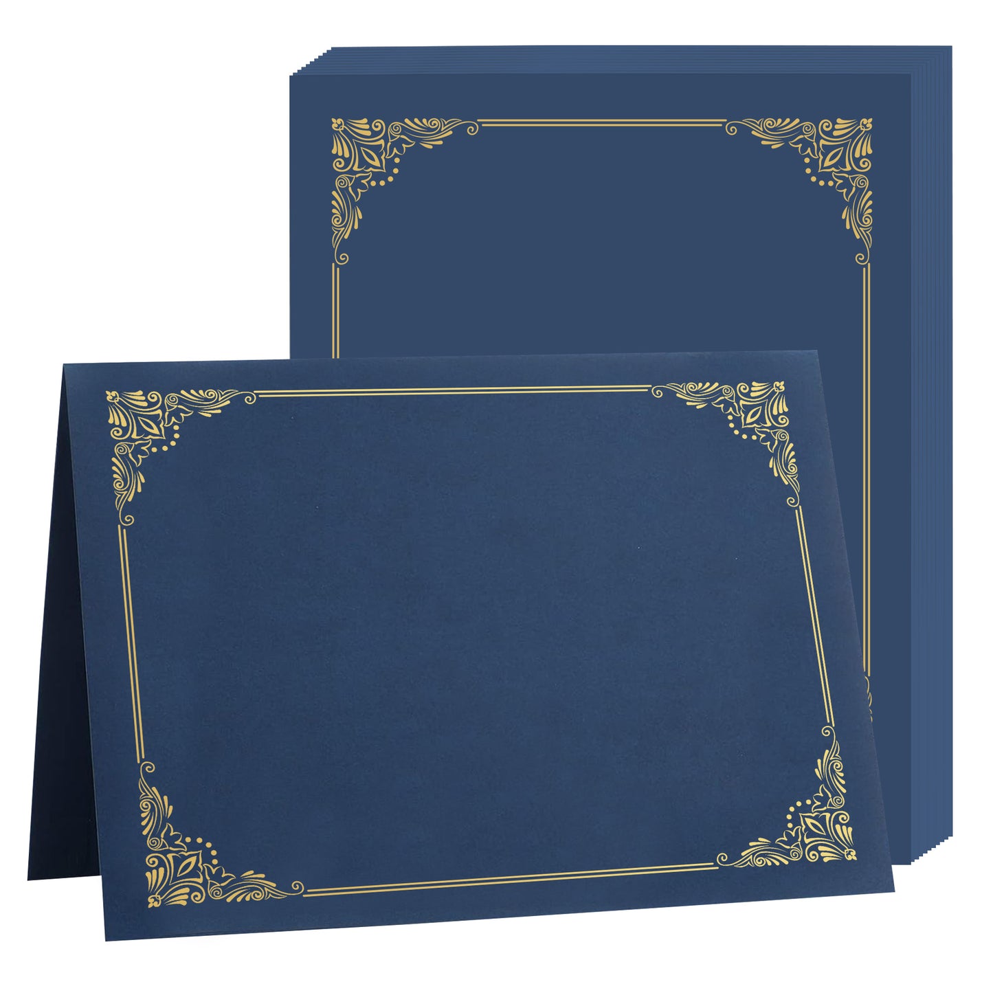 Premium Certificate Holders – Black & Navy Blue with Gold Foil Border | 5/10/25 Packs