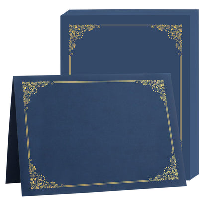 Premium Certificate Holders – Black & Navy Blue with Gold Foil Border | 5/10/25 Packs
