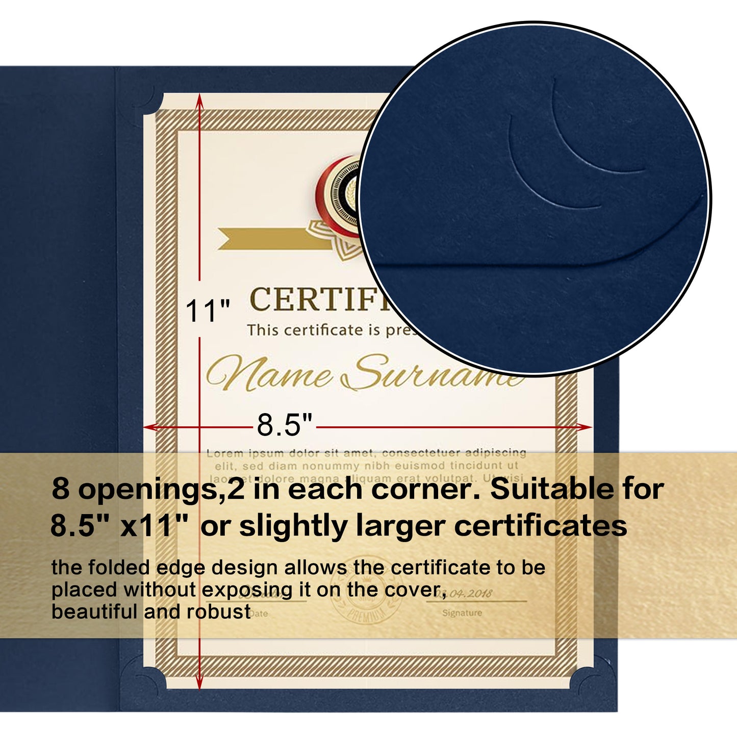 Premium Certificate Holders – Black & Navy Blue with Gold Foil Border | 5/10/25 Packs