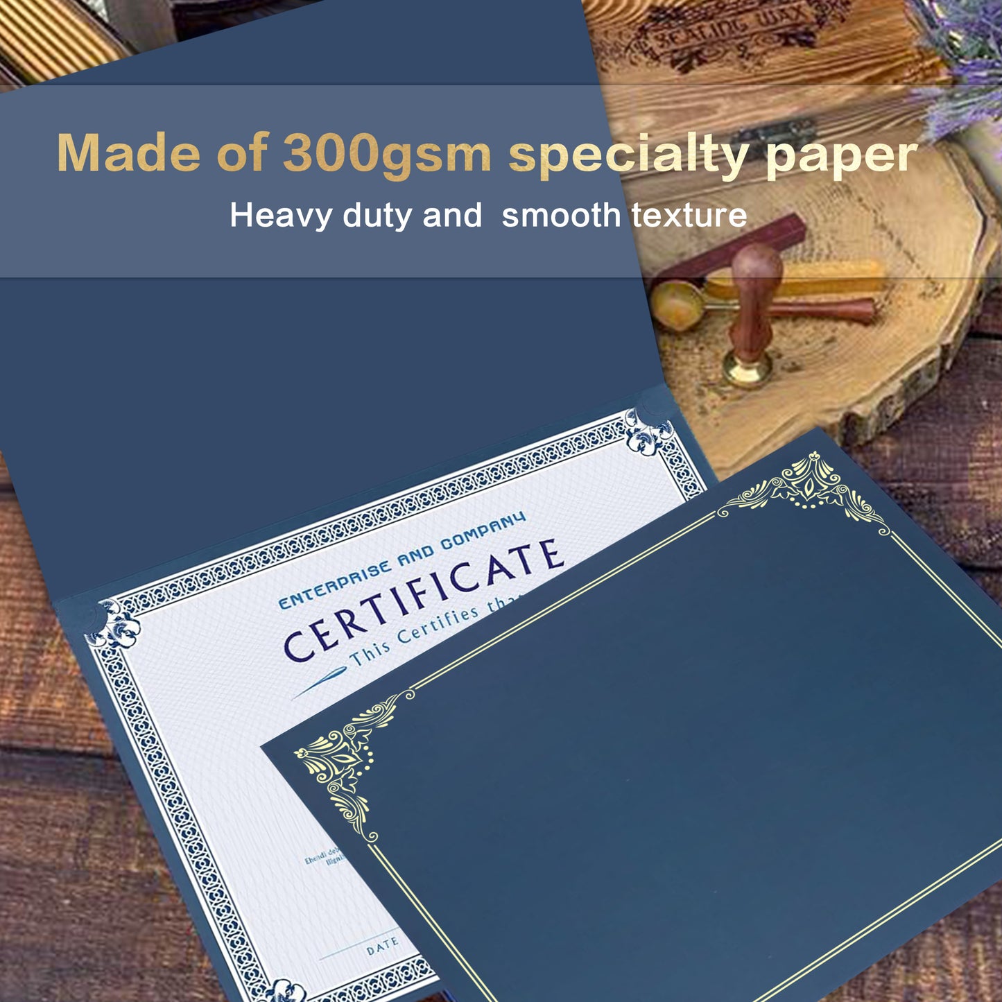 Premium Certificate Holders – Black & Navy Blue with Gold Foil Border | 5/10/25 Packs