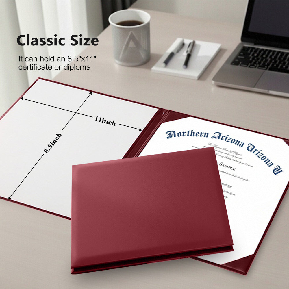 8.5" x 11" Plain Diploma Cover Book Style - PU Leather Certificate Holder Perfect for Graduates & Schools