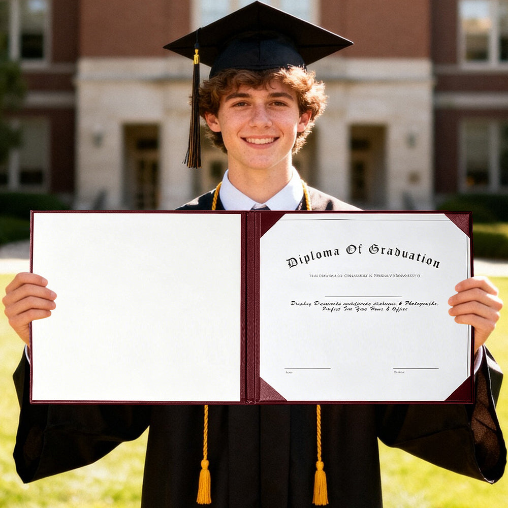8.5" x 11" Plain Diploma Cover Book Style - PU Leather Certificate Holder Perfect for Graduates & Schools