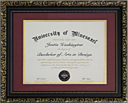 Gold Floral Pattern Graduation Frame – 8.5x11 Certificate Frame with Mat or 11x14 Diploma Frame Without Mat | Classic Black & Antique Gold Design