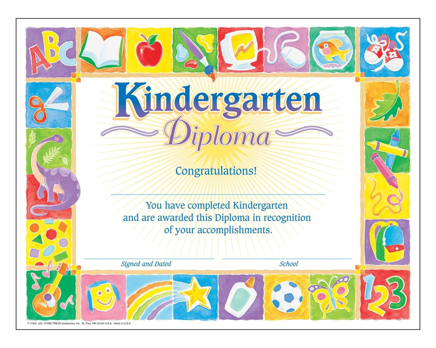 Kindergarten Diploma – 8"x10" Glossy Certificate for Kindergarten Graduation | Perfect for Kids, Classrooms & Ceremonies