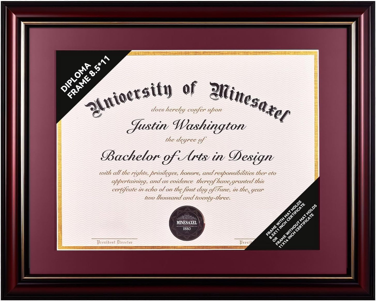 Solid Wood Diploma Frame – 8.5"x11" & 11"x14" | Elegant Certificate Display for College Degrees, Graduation Gifts