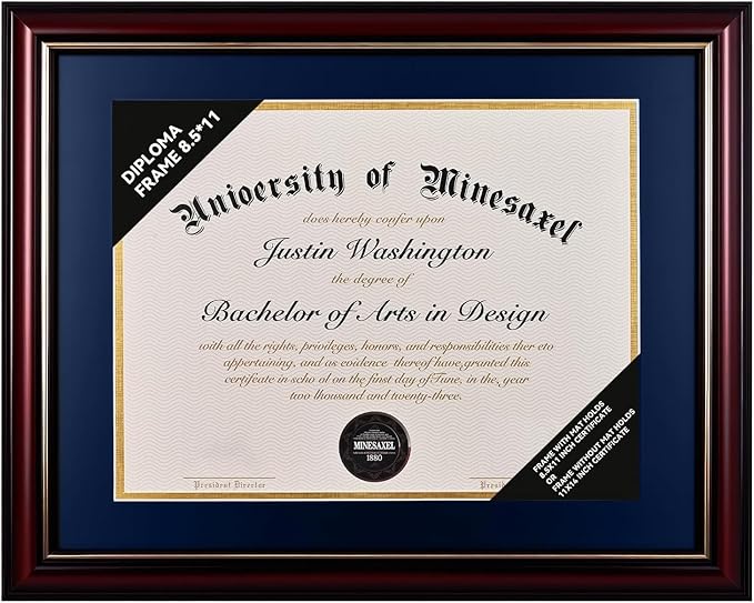 Solid Wood Diploma Frame – 8.5"x11" & 11"x14" | Elegant Certificate Display for College Degrees, Graduation Gifts