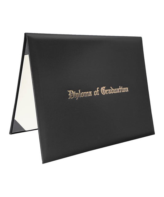Black Imprinted Diploma Cover – 8.5" x 11" Leather Certificate Holder with "Diploma of Graduation"