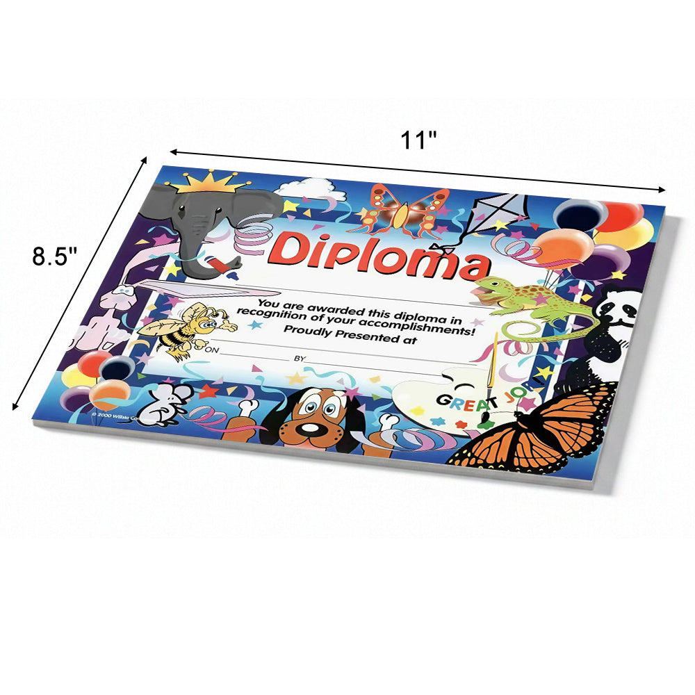 Diploma with Animal Graphics – 8"x10" Kids Graduation Certificate | Cute Zoo & Forest Animal Design for Preschool or Kindergarten