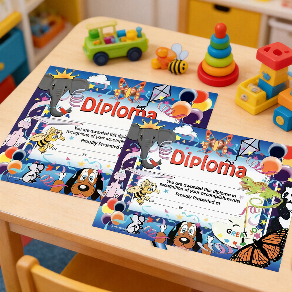 Diploma with Animal Graphics – 8"x10" Kids Graduation Certificate | Cute Zoo & Forest Animal Design for Preschool or Kindergarten