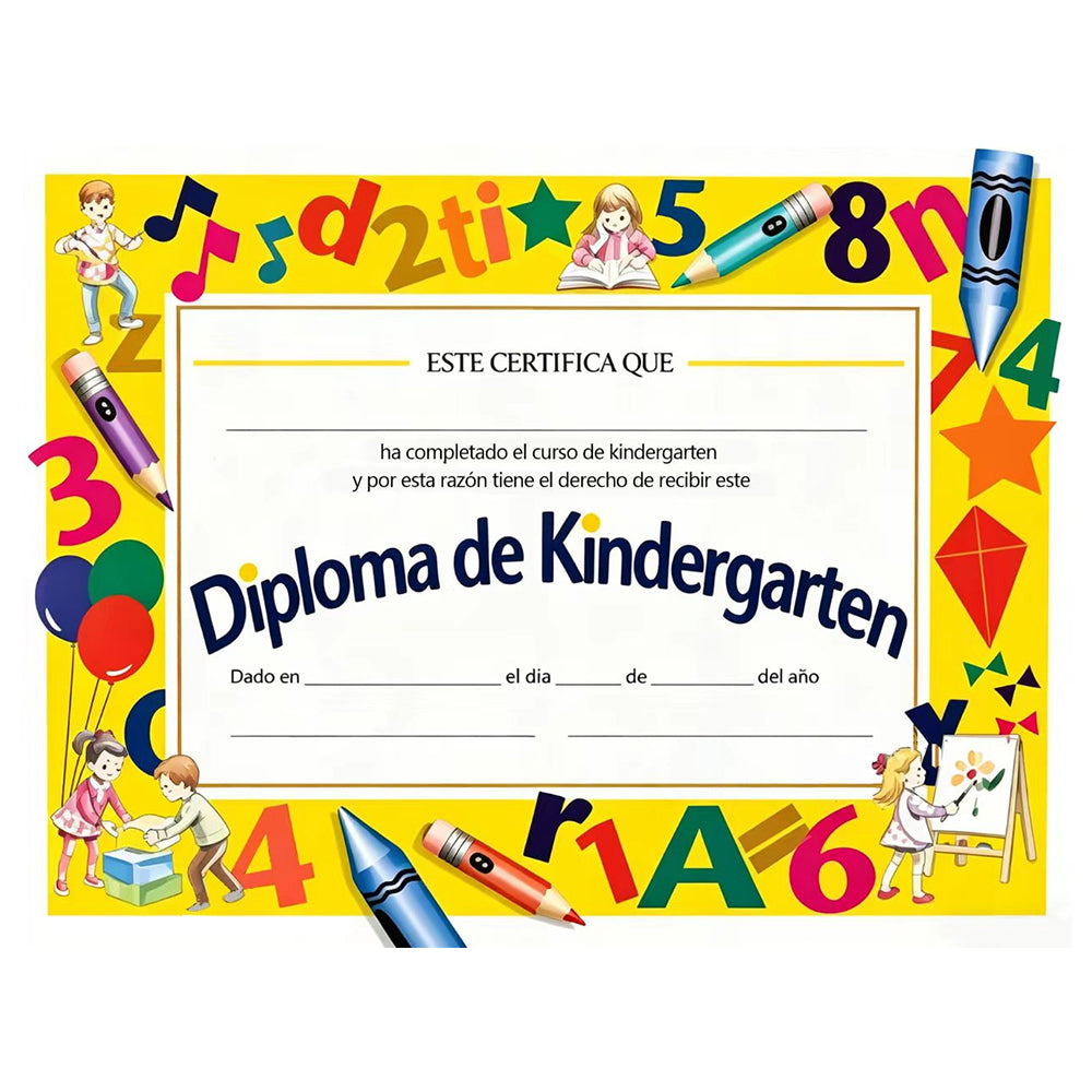 Spanish Kindergarten Diploma – 8"x10" Certificate with Kids Playing & Writing Graphic | Bilingual Graduation Keepsake for Hispanic Classrooms