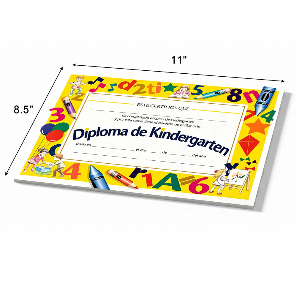 Spanish Kindergarten Diploma – 8"x10" Certificate with Kids Playing & Writing Graphic | Bilingual Graduation Keepsake for Hispanic Classrooms