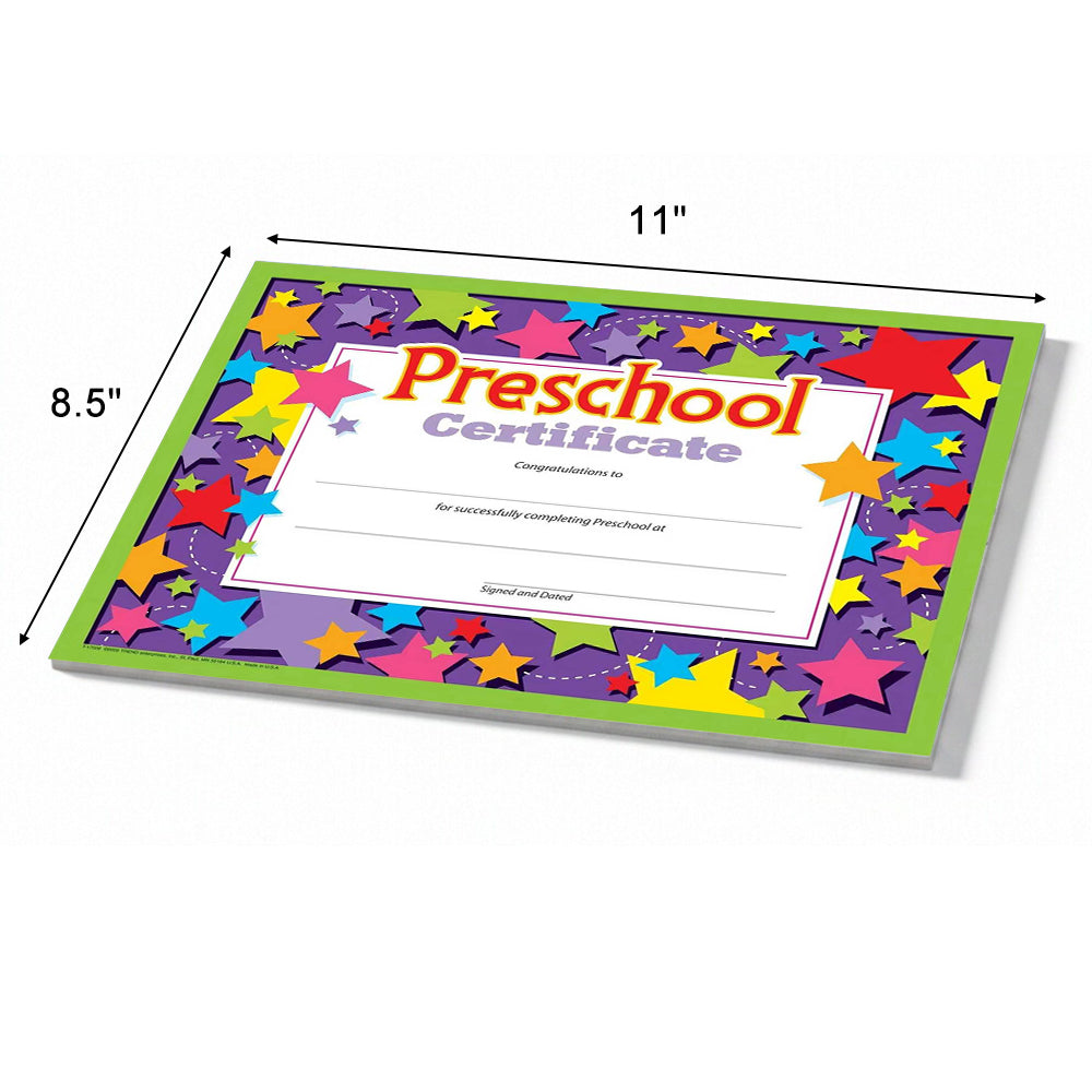 Preschool Certificate with Star Design – 8"x10" Purple Background Graduation Certificate for Preschool & Pre-K Graduates