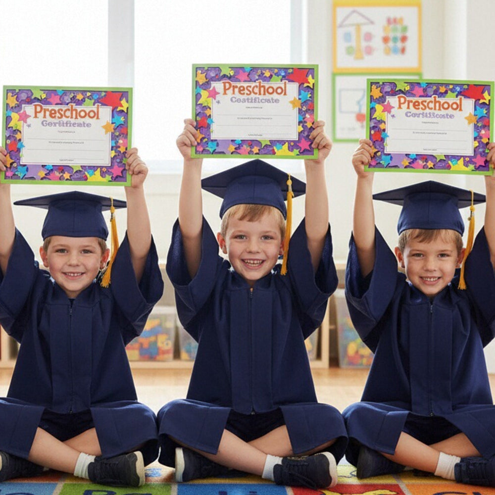 Preschool Certificate with Star Design – 8"x10" Purple Background Graduation Certificate for Preschool & Pre-K Graduates