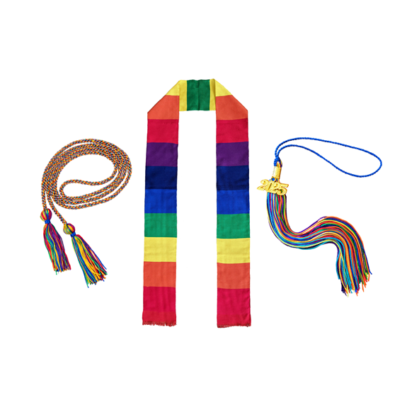 Rainbow Honor Cord, Rainbow Stole, and Rainbow Tassel with gold 2025 year date